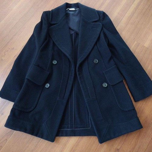 ALEXANDER McQUEEN Donna Chiusura con bottoni Cappotto Lungo Lana Nera Nylon 40