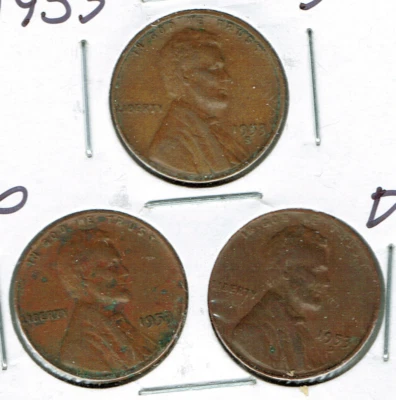 1953-D+P+S Circulated Business Strike Copper One Cent Coins! - Image 1 of 2