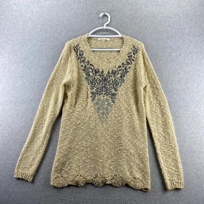 Suéter Solitario XL Beige Azul Floral Palomitas Tejido Manga Larga Acrílico Pullover Foto 1 de 4