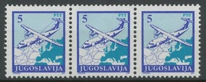 Yugoslavia 1990 5 (din) avión franqueo Cabina 3 Tiras, ABART: Marca Izquierda - Imagen 1 de 2