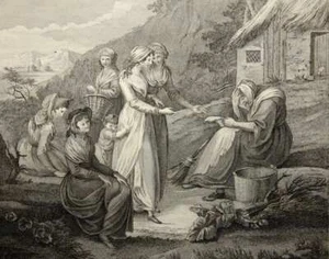 A. RAGONA (19.Jhd), Wahrsagerin am Waldrand, Radierung Romantik Mode 1800-1849 - Bild 1 von 5