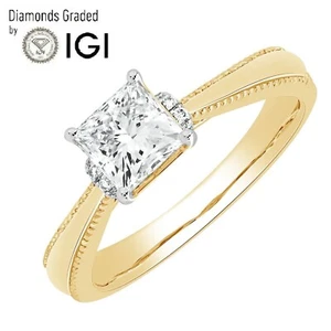 1.10Ct Lab Grown IGI Certified Diamond Solitaire Engagement Ring 14K Yellow Gold - Picture 1 of 20