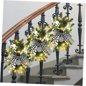 3 Pcs Artificial Christmas Swag Prelit Teardrop Swag Christmas Black White - Picture 1 of 7