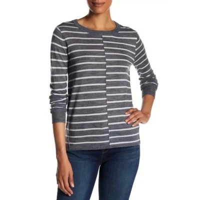 Suéter a Rayas PAIGE Allie Mezcla de Lana Merino Cuello Redondo Pullover Gris, Talla S Foto 1 de 4