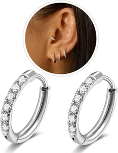 1 Paar kleine Creolen für Damen Herren, 316L Chirurgenstahl Scharnier Huggie Hoop E - Bild 1 von 13