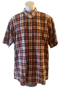 Orvis Plaid Short Sleeve Button Up Shirt Mens Size LARGE 100% Cotton - Picture 1 of 4