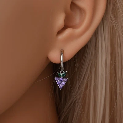 KUNSIR 925 Sterling Silver Purple Grape Dangle Earrings For Women Jewelry Gifts - Image 1 of 4