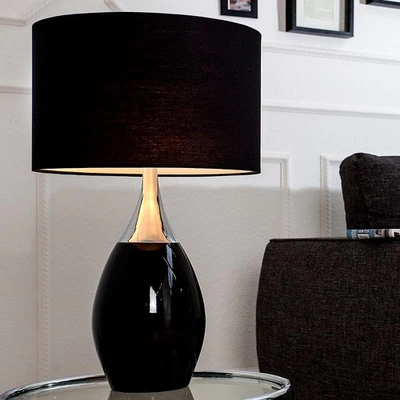 INVICTA INTERIOR Moderne Tischlampe CARLA Schwarz 60 cm Tischleuchte Leuchte Nachttischlampe E27