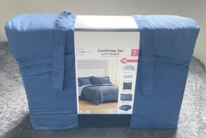 10 Piece Bed in a Bag Comforter Set Breathable Bedding Set Full Blue - Picture 1 of 6