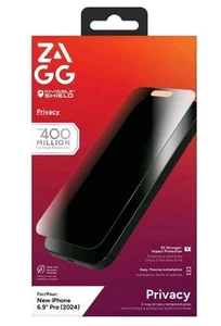 ZAGG Glass Elite Privacy Screen Protector for iPhone 16 Pro Max - 2-Way Privacy - Photo 1 sur 4