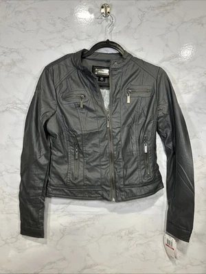 JOU JOU Women Moto Vegan Leather Gray Jacket Sz XSmall New - Image 1 of 4