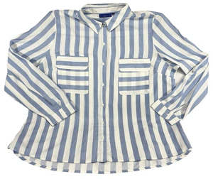 Apt. 9 Blue and White Striped Long-Sleeve Full button Down Shirt Women's XXL - Picture 1 of 8