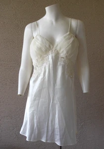 Victoria's Secret Size L Ivory Satin Chemise Chiffon Sequin Nightgown 90s Slip - Picture 1 of 8