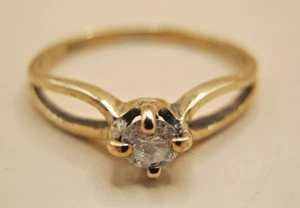 Vintage 9ct 9k Yellow Gold Solitaire Ring Set With Natural 3-4mm Diamond Size N - Picture 1 of 6