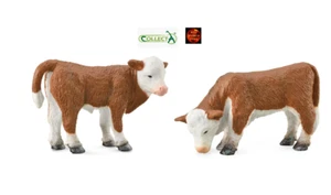 Hereford Kalb Paar Kuh Rinder Bauernhof Spielzeug Modell Figuren von CollectA Neu - Bild 1 von 3