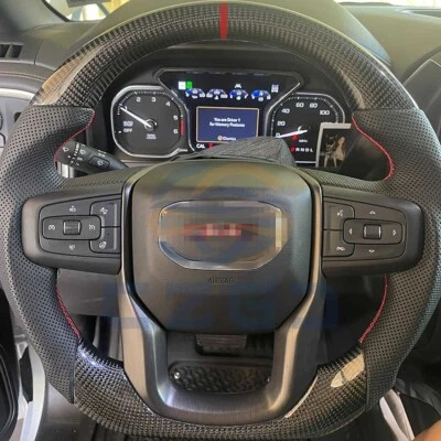 Carbon fiber flat bottom steering wheel for GMC Sierra 2019-2024 Heated - Image 1 of 3