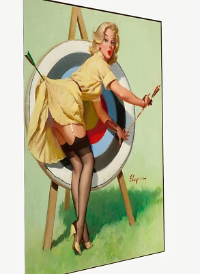 Vintage print art model poster canvas Gil Elvgren painting archery dart Foto 1 de 4