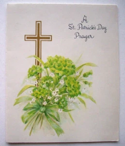 Unused St. Patrick's Day Prayer cross carnations vintage greeting card *AA18 - Picture 1 of 3