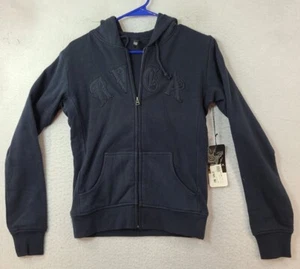 NEW RVCA Youth Girls Small Blue Broken English Zip Hooded Fleece Sweatshirt NWT - Picture 1 of 14
