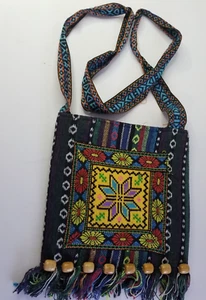 Woven Tassel Fringe Retro Embroidery Inspired Boho Messenger Bag - Picture 1 of 6