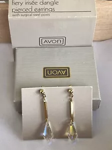 Avon FIERY IRISEE Dangle Pierced Earrings Aurora Borealis VINTAGE 1986 RARE NOS! - Picture 1 of 24