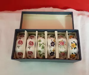 Vintage Sandford England 6 Piece Napkin Rings Bone China Floral Tea Party UNUSED - Bild 1 von 4