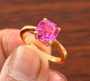 Natural Pink Sapphire Ring Asscher Ring Gemstone Ring Gift For Her Wedding Rings - Picture 1 of 5
