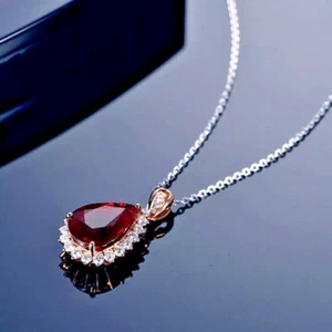 2Ct Pear Cut Lab-Created Red Ruby Women Beauty ChainPendant 14K Rose Gold Plated - Picture 1 of 8
