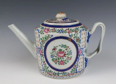 Antigua tetera de porcelana de exportación china c.1800-1840 mercado persa rosa familiar Foto 1 de 4