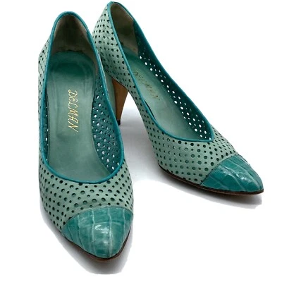 Delman Vintage Pumps 80s Leather Made In Italy  Size 7 1/2 Turquoise Rare - Image 1 of 4