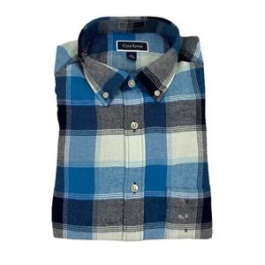 Club Room Mens Regular Fit Plaid Flannel Button Down Shirt Blue White S - Picture 1 of 3