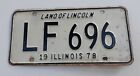 1978 Illinois License Plate LF 696 Only One Plate Fair Shape! Off White & Black
