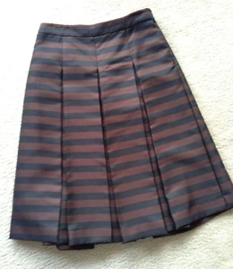Halogen pleated striped skirt brown black satin-y sheen 4 used GOOD no issues - Picture 1 of 14