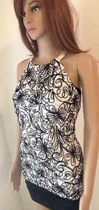 INC NWT $69.50~B&W Embroidered Lace Overlay SlvlessTop Lined Front Cotton Blnd M - Picture 1 of 10