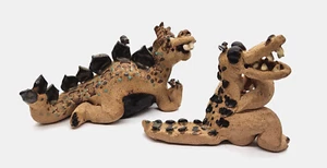 2 Dragon Figurine Stoneware Handmade Clay Mug Sculpture SIGNED - Picture 1 of 15