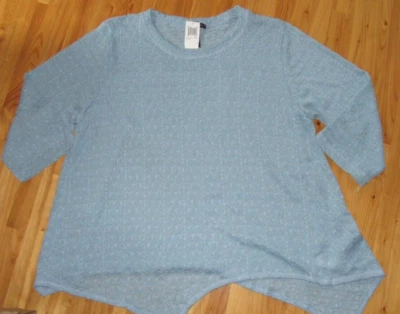 Nally & Millie 2X 蓝色去色开放式针织 3/4/S 圆领毛衣上衣全新带标签可爱 — 第 1/4 张图片