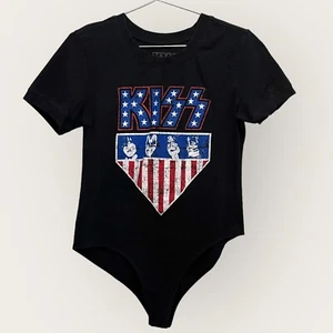 KISS Rock Band Tee T Shirt Bodysuit Women’s Jr Sz L Red White Blue USA Flag - Picture 1 of 16