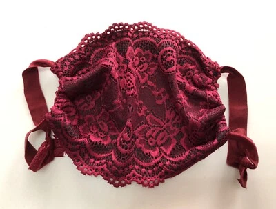 Washable Reusable Lace Face Mask with Cotton Filter Pocket in Wine - Image 1 of 2