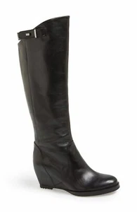 Nuevas Last FRENCH CONNECTION Cuña Alta Negro Cuero Genuino Botas 37.5 US 7 - Imagen 1 de 5
