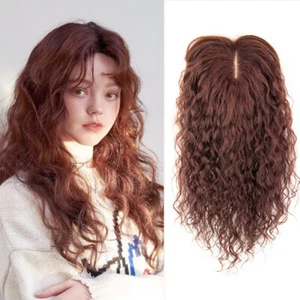 Frauen Curly Real Human Hair Silk Base Topper Bangs Große Base Top Wiglet - Picture 1 of 21