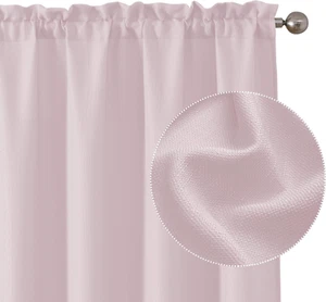Bennet Blush Pink Curtains 45 Inch Length 2 Panels, Faux Linen Textured Semi Rod - Picture 1 of 8
