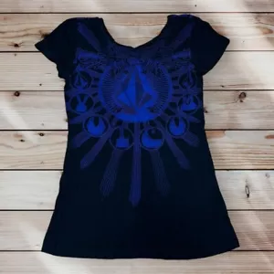 Volcom Grunge Blue & Black Tribal Aztec Print Scoop Neck Top Size X-Small - Picture 1 of 4