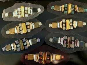 applique metal beads rectangle 1 1/4 x4 netting 1pc hand sewn - Picture 1 of 24