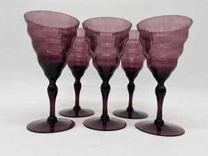 5er Set Vintage Utility Glashütte Kambodscha Ware Amethyst Wasser/Weingläser - Bild 1 von 8