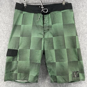 DC Swim Shorts Mens 32 Green Check Cargo Pocket Lace Up Trunks Surf Board Beach - Picture 1 of 6