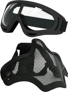 Airsoft Mask and Goggles Set, Half Face Full Steel Mesh Mask and Goggles for Cs/ - Picture 1 of 9