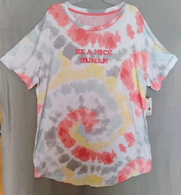 NUEVO Mujeres Secret Treasures L/XL Tie Dye Camisa para Dormir Vestido Be A Nice Human Foto 1 de 4