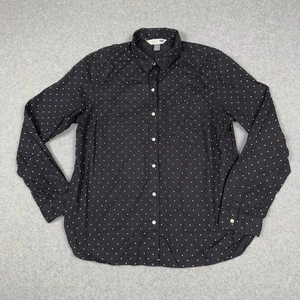 Old Navy Button Down Shirt Womens L Black Polka Dot Collared Long Sleeve Classic - Picture 1 of 8