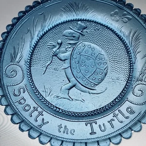 Spotty the Turtle Thornton Burgess Spotted Turtle Art Glass Pairpoint Cup Plate - Picture 1 of 7