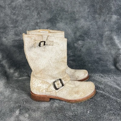 Botas cortas de motociclista FRYE Veronica blancas de cuero agrietado para mujer 7 Foto 1 de 4